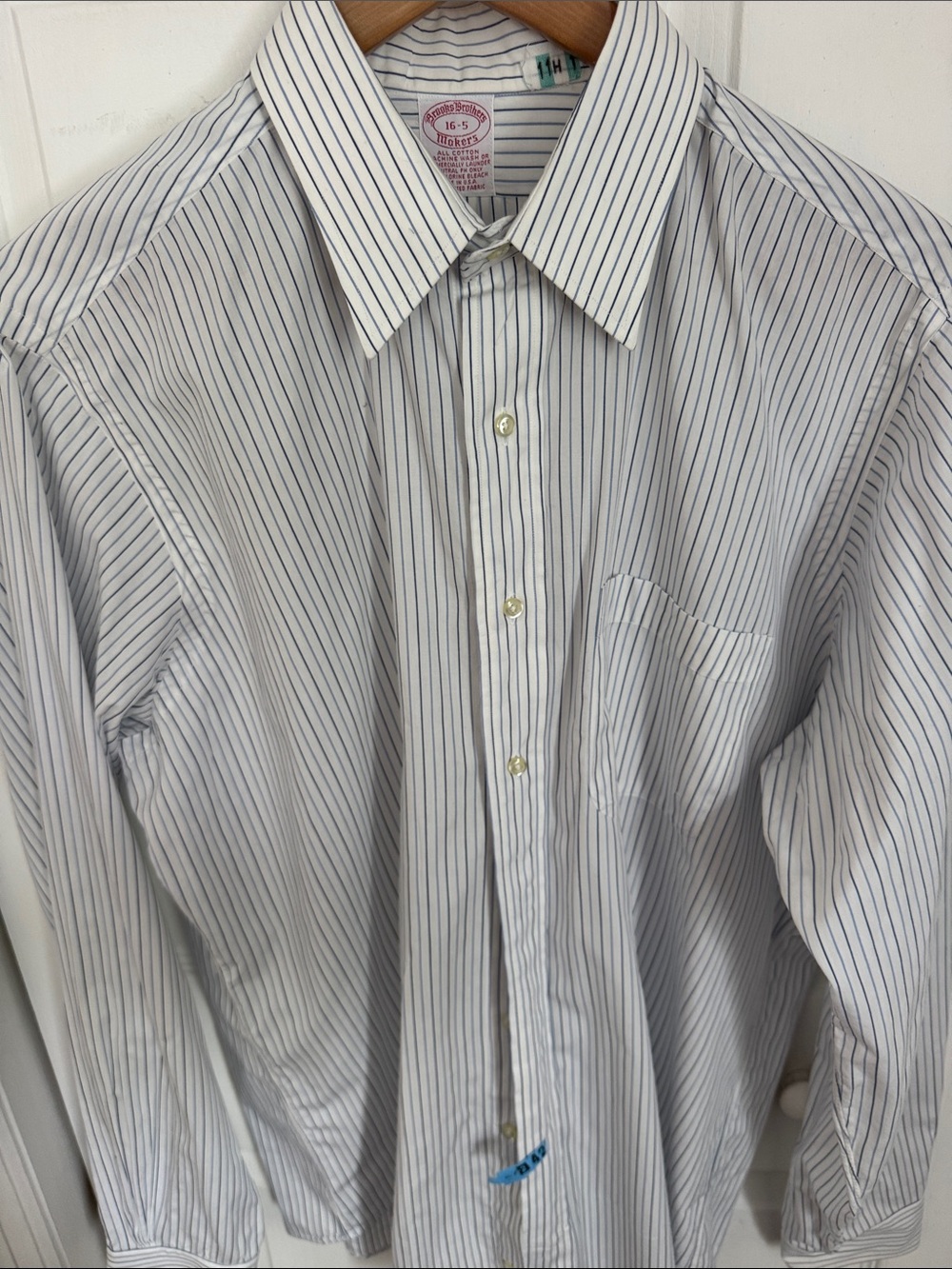 Brooks Brothers White Dress Shirt with Navy Pinstripes, size 16x35